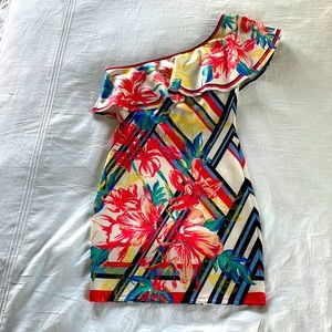 One shoulder tropical print dress size Med